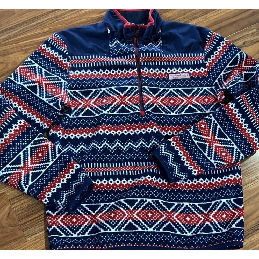 Vineyard Vines 1/4 Zip Shep Pullover Mens Blue Fair Isle Fleece 10000027 Small